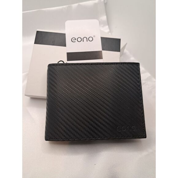 NIB- Eono Genuine Leather XL weave look Leather Black Wallet for Men - Picture 1 of 7